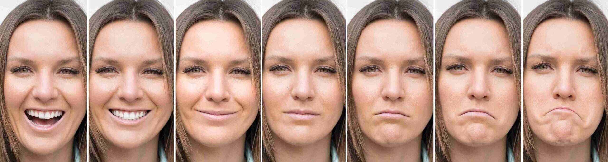 Gesicht einer Frau in verschiedenen Emotionen bipolar