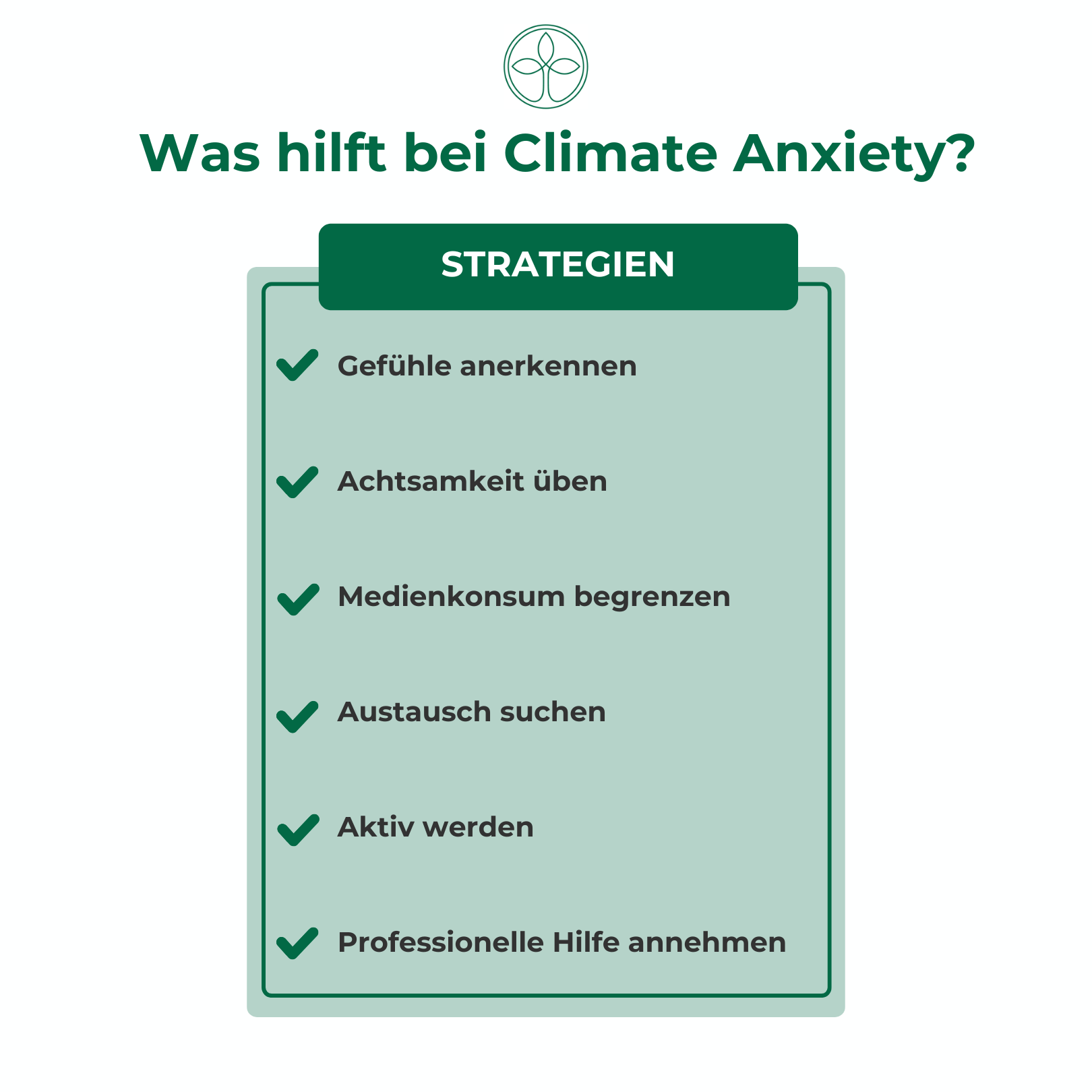 Illustration mit der Frage "Was hilft gegen Klimaanxiety?" in sanften Farben.